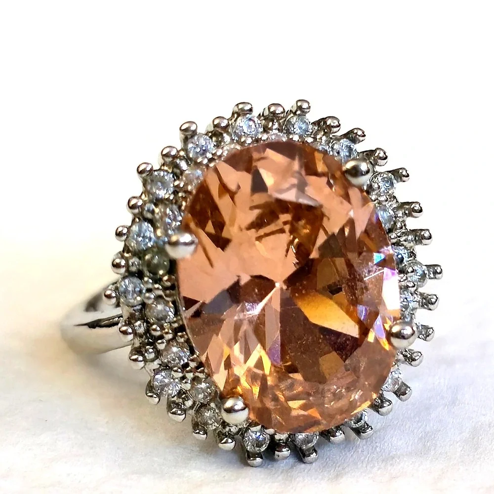 Vintage Sterling .925 Topaz Lab Created Statement Ring Size 6.75